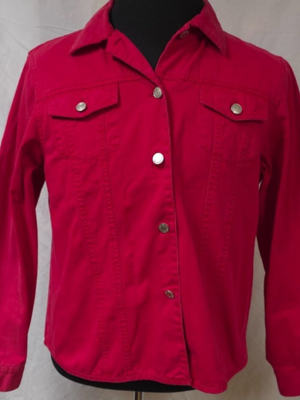 PENDLETON Womens Large Red Cotton Front Pocket Button Up Denim Jacket Shirt